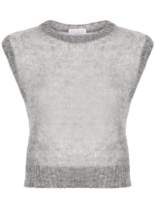 Grey mohair blend open knit gilet BRUNELLO CUCINELLI | M2I776810C3596